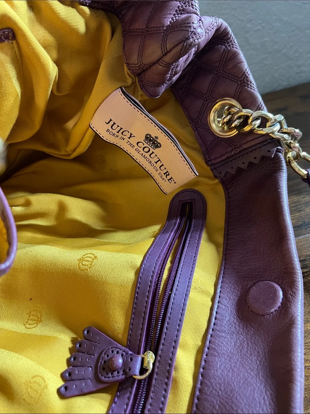Beautiful Juicy Couture Plum Quilted Leather Hobo with Gold Chain